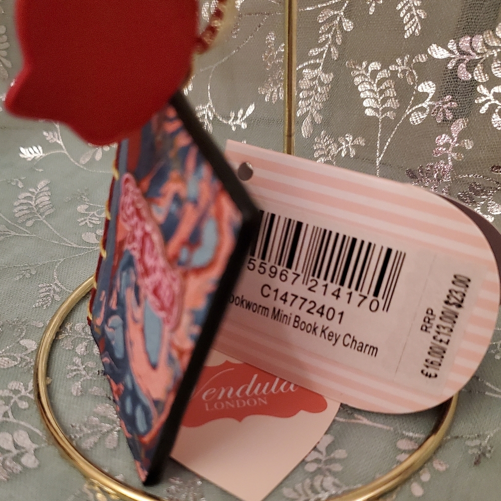 Vendula London "BookWorm" Mini Book Key Charm -Blue & Coral *Discontinued/ Rare* - Picture 4 of 7